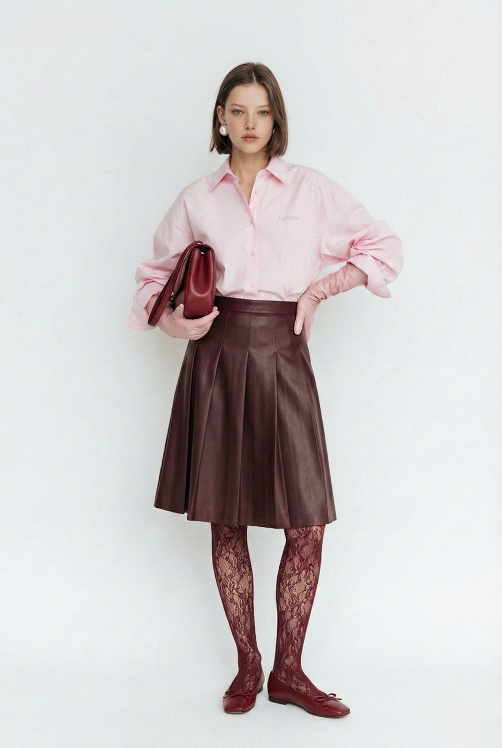 חצאית עור בורדו