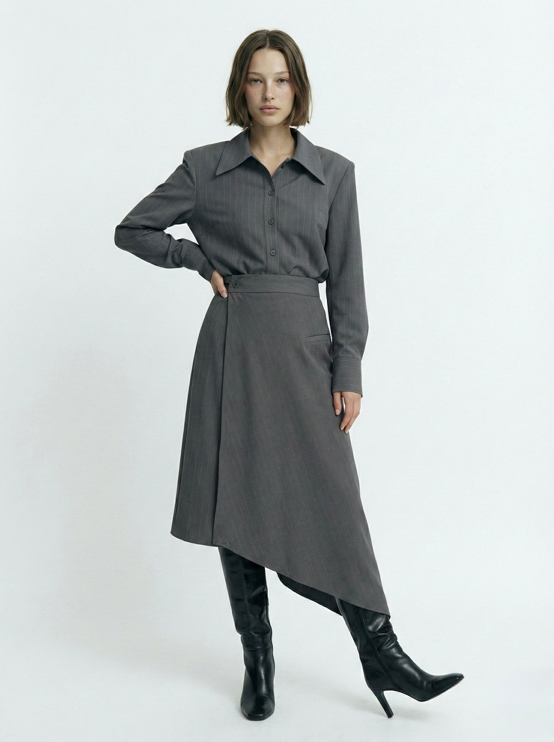 Pinstriped Set - Gray