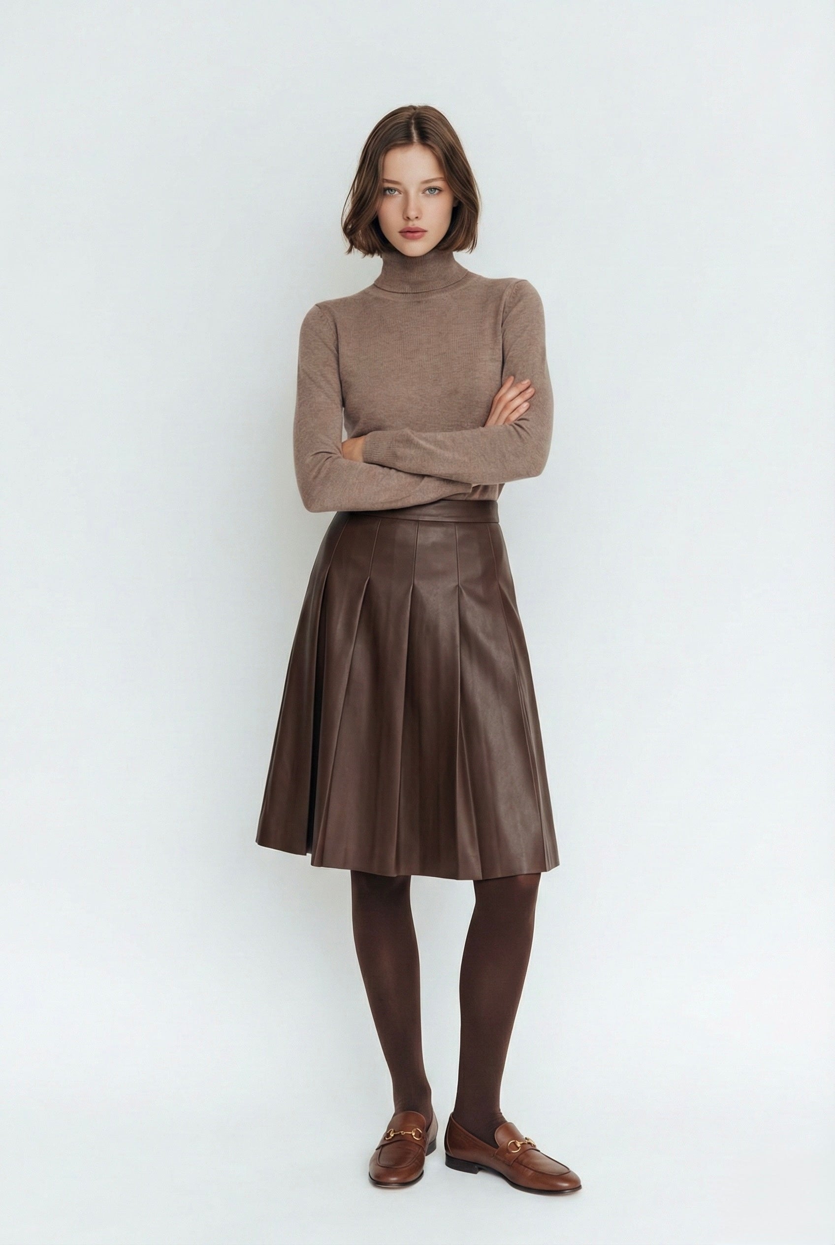 חצאית עור חום שוקולד